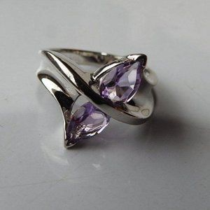 Sterling Silver Amethyst Twist Design 2 Stone Birthstone Ring, Size 6 3/4